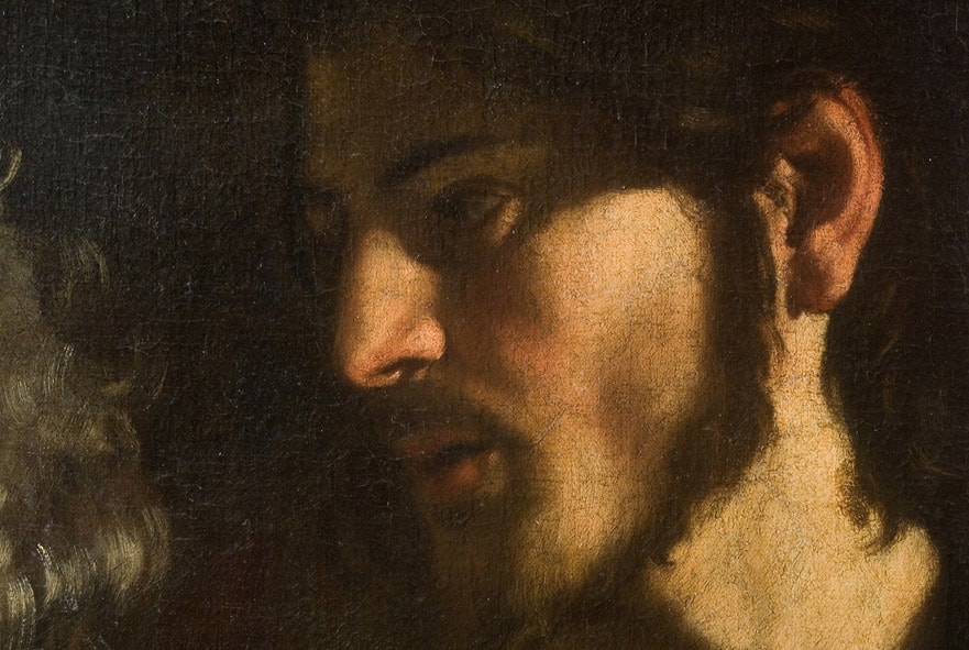 Particolare del volto di Cristo nella vocazione di Matteo, Cappella Contarelli, Caravaggio